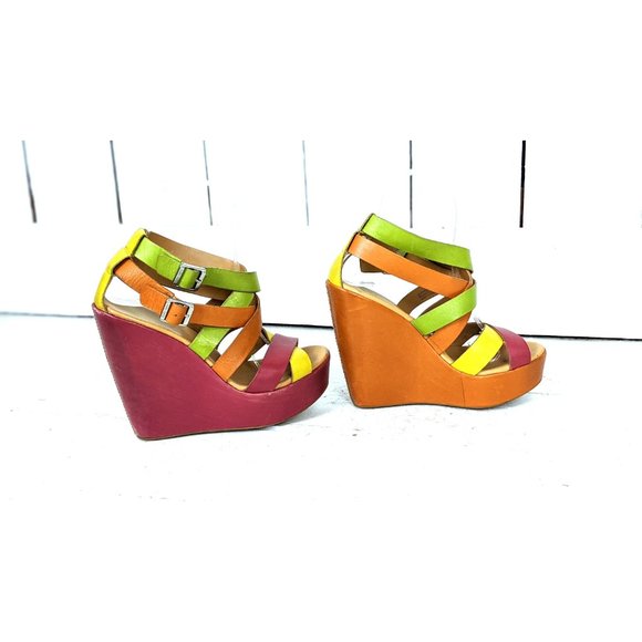 Kork Ease multicolor strappy leather high platform wedge open toe sandals 7/38 - Picture 6 of 9